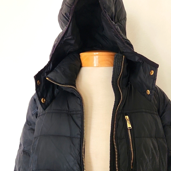 Michael Kors Long Black Winter Coat Large Hooded - Picture 9 of 16